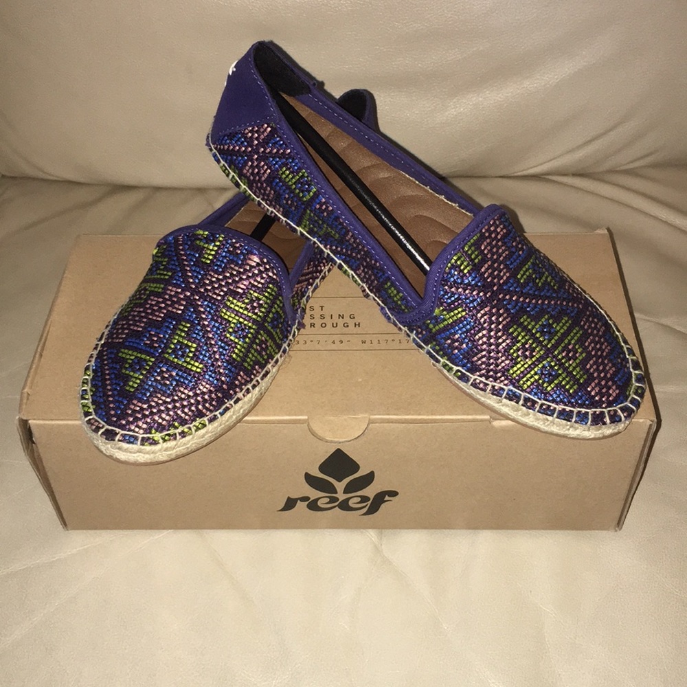 Reef Summer Espadrille, Blue Raffia slip on shoe